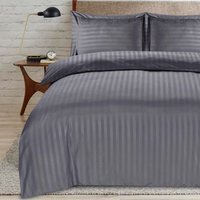 satin stripe single grey duvet - Grey