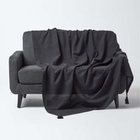 Homescapes Cotton Rajput Ribbed Throw - Black / 255cm / 1.55kg - thumbnail 1