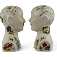 Set of Two Phrenology Tattoo Themed Bookends - Cream