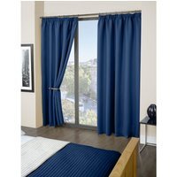 Woven Thermal Blackout Pencil Pleat Curtains - Navy / 228cm