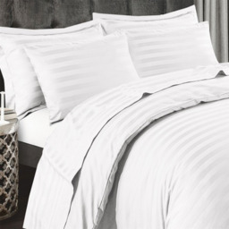 Satin Stripe Duvet Cover Set - White / King - thumbnail 2