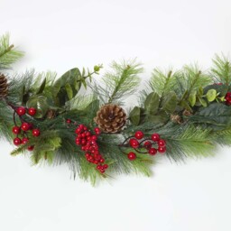 Artificial Winter Woodland and Eucalyptus Garland - Green & Red - thumbnail 4