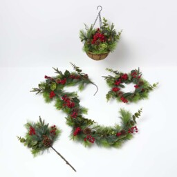 Artificial Winter Woodland and Eucalyptus Garland - Green & Red - thumbnail 5