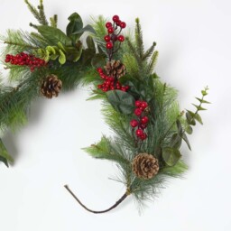 Artificial Winter Woodland and Eucalyptus Garland - Green & Red - thumbnail 3