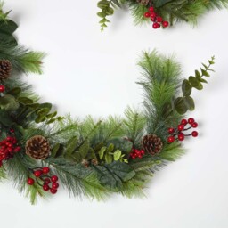 Artificial Winter Woodland and Eucalyptus Garland - Green & Red - thumbnail 2