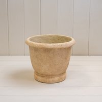 Charming Tan Rounded Clay Cement Urn Pot - Tan