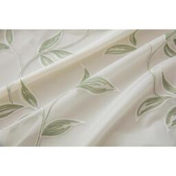 Leaf Embroidered Tulle Voile Curtains Ring Top - Sage / 229cm - thumbnail 2