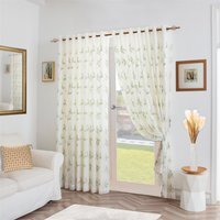 Leaf Embroidered Tulle Voile Curtains Ring Top - Sage / 229cm