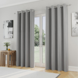 Pair of Supersoft Plain Thermal Eyelet Curtains - Grey / 137cm / 168cm - thumbnail 4