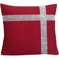 Diamonte Detail Soft Touch Matte Fabric Scatter Cushion - Red
