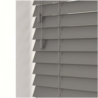 Smooth Finish Faux Wood Venetian Blinds with Strings 120cm Drop - Smooth Grey / 130cm
