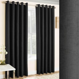 Pair of Vogue Eyelet Thermal Dimout Curtains - Black / 168cm / 229cm - thumbnail 2