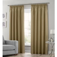 Luxury Faux Silk Plain Curtain Pair - Latte / 66in / 90in - image 1