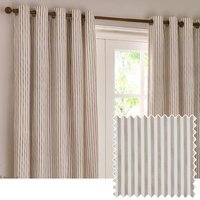 Hebden Striped Cotton Eyelet Curtain Pair - Natural / 229cm / 137cm - image 1