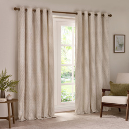 Hebden Striped Cotton Eyelet Curtain Pair - Natural / 229cm / 137cm - thumbnail 3
