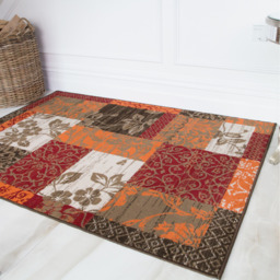 Red Terracotta Brown Floral Patchwork Living Room Rug - Red / 230 x 160cm - thumbnail 2