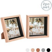 "3D Box Photo Frame - 8 x 8"" with 6 x 6"" Mount - Pack of 2 - Light Wood/Black" - thumbnail 1