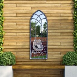 Chelsea Metal Arch Shaped WIndow Garden Mirror - Black - thumbnail 2