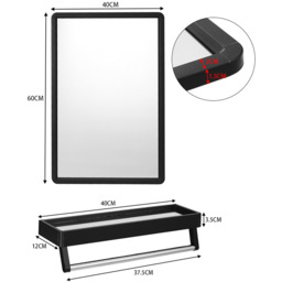 Livingandhome Black Wall Mirror with Shelf and Towel Bar - Black - thumbnail 2