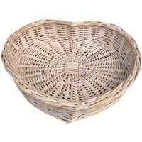 White Wash Heart Shaped Wicker Tray - Off White / 31cm