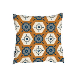 Rust Orange Background With Gray, Navy Blue And Beige Outdoor Cushion - Brown / 60cm - thumbnail 2