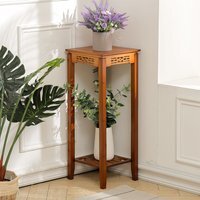 Bamboo Wooden 2 Layer Plant Flower Storage Square Shelf Bonsai Display - Brown - thumbnail 1