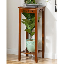 Bamboo Wooden 2 Layer Plant Flower Storage Square Shelf Bonsai Display - Brown - thumbnail 2