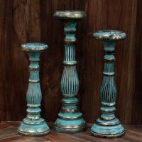 Turquoise Gold Handmade Wooden Candle Stand Stylish Sustainable Home Decors - Gold