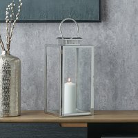 Stainless Steel and Glass Rectangular Lantern - Silver / 48cm - image 1