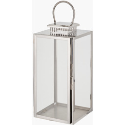 Stainless Steel and Glass Rectangular Lantern - Silver / 48cm - thumbnail 3