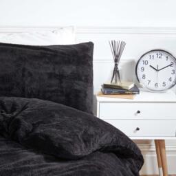 Teddy Fleece Duvet Cover Set - Black / Double - thumbnail 2