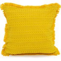 Soft Waffle Fringe Edge Cushion - Ochre - thumbnail 1