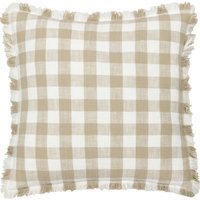 Bartoncheck Fringed Polyester Filled Cushion - Natural