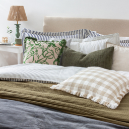 Bartoncheck Fringed Polyester Filled Cushion - Natural - thumbnail 2
