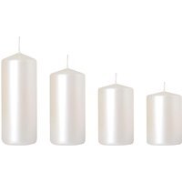 Set of 4 Pillar Candles, Decorative Household Candles - Advent & Christmas Red - Pearl, Metallic