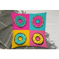 Set Doughnut Sweet Food, Donut Cartoon Pop Art Style Cushion - Pink / 60 - image 1