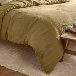 Lark Muslin Cotton Duvet Cover Set - Olive / Double - thumbnail 2