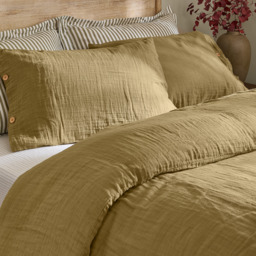 Lark Muslin Cotton Duvet Cover Set - Olive / Double - thumbnail 4