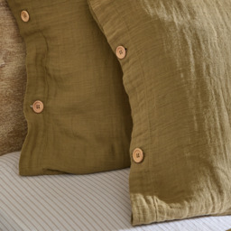 Lark Muslin Cotton Duvet Cover Set - Olive / Double - thumbnail 3