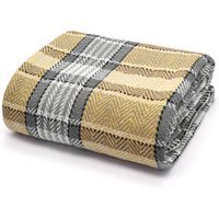 100 Percent Cotton Indian Check Patterend Sofa or Bed Throw - Grey/ Ochre / 228cm - thumbnail 1