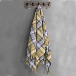 100 Percent Cotton Indian Check Patterend Sofa or Bed Throw - Grey/ Ochre / 228cm - thumbnail 3