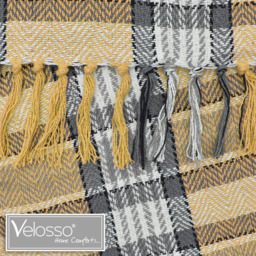 100 Percent Cotton Indian Check Patterend Sofa or Bed Throw - Grey/ Ochre / 228cm - thumbnail 2