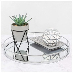 Silver Round Mirror Tray Metal Frame - SILVER - thumbnail 2