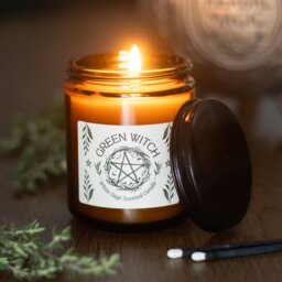 Green Witch White Sage Candle Amber Glass Burn Energy Cleanse - Green - thumbnail 4