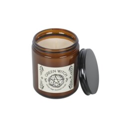 Green Witch White Sage Candle Amber Glass Burn Energy Cleanse - Green - thumbnail 2