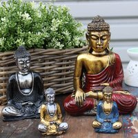 Red Gold Buddha Statue, Hand Painted Bali Resin Meditation Decor - Red