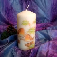 Christmas Pillar Candle Robin - White / 7