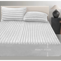 Plush Supersoft Jumbo Cord Ribbed Fitted Sheet Deep Box White - White / King - thumbnail 3