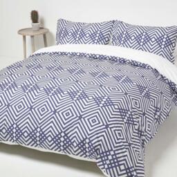 Geometric Printed Duvet Cover Set with Pillowcase - Blue / Superking - thumbnail 2