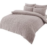 Leaf Printed Teddy Duvet Set - Natural / Double